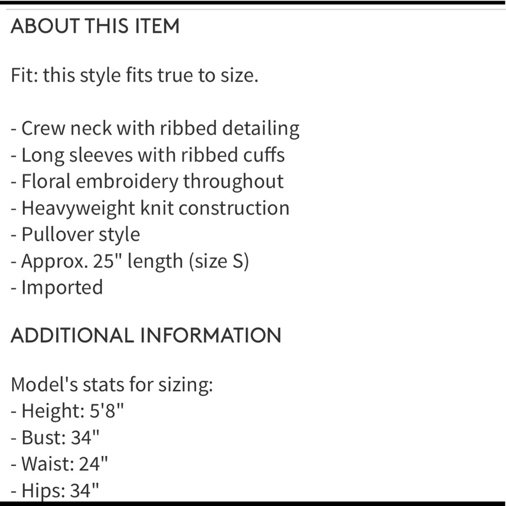 ❤️SOLD❤️ Romeo & Juliet Coutour Floral Embroidery Sweater - Picture 4 of 5